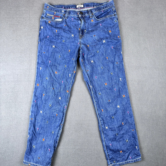 Tommy Hilfiger Denim Jeans Size 8 Embroidered Pattern T H Boyfriend Copain - Picture 2 of 12